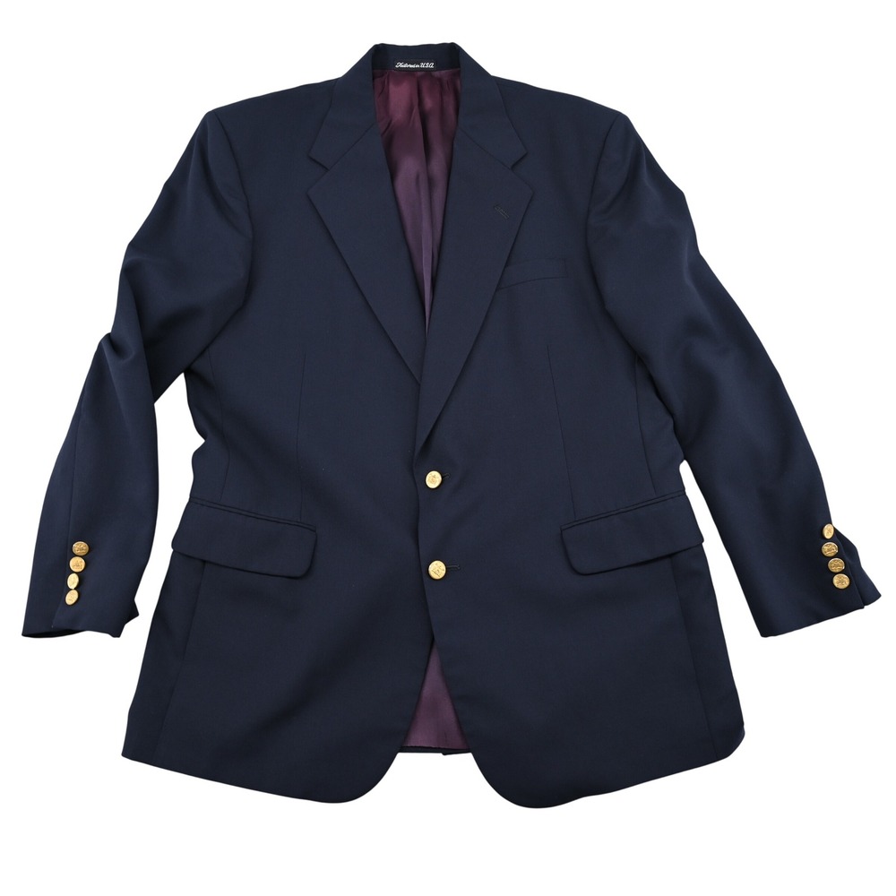 100% Pure Wool Tom James Executive Collection Blazer Mens 42R Navy Gold USA